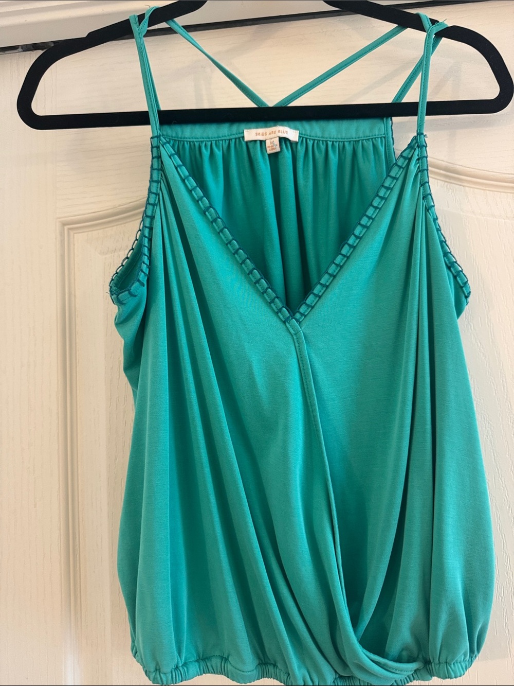 SKIES ARE BLUE STRAPPY GREEN STITCHED TOP